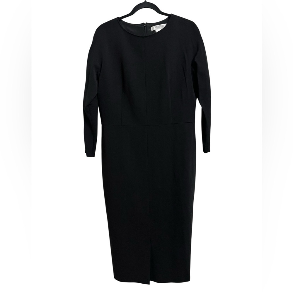 MaxMara Classic Virgin Wool Black Midi Long Sleeve Dress, size 12